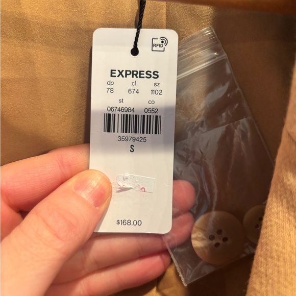 Express Tan blazer preppy double breasted office workwear neutral minimalist - Picture 15 of 16